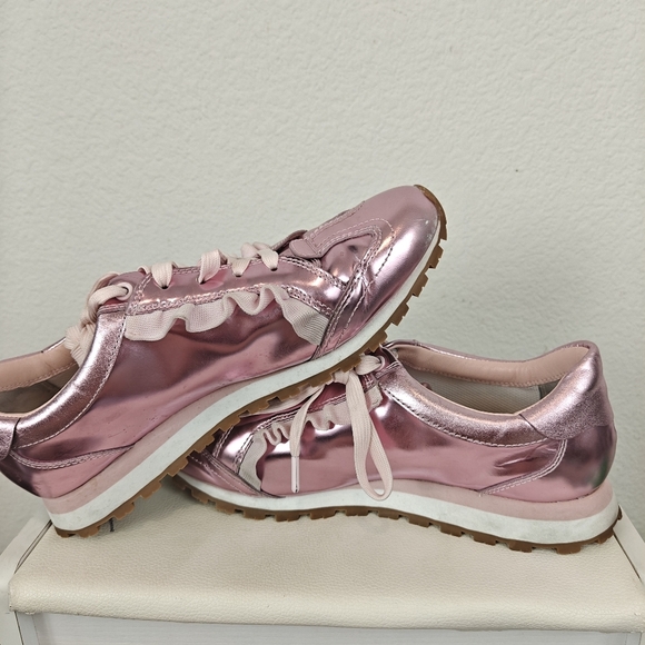 Tory Burch Women's Ruffle Trainer Leather Lace Up Sneakers Metallic Pink Size 8M - Picture 13 of 16